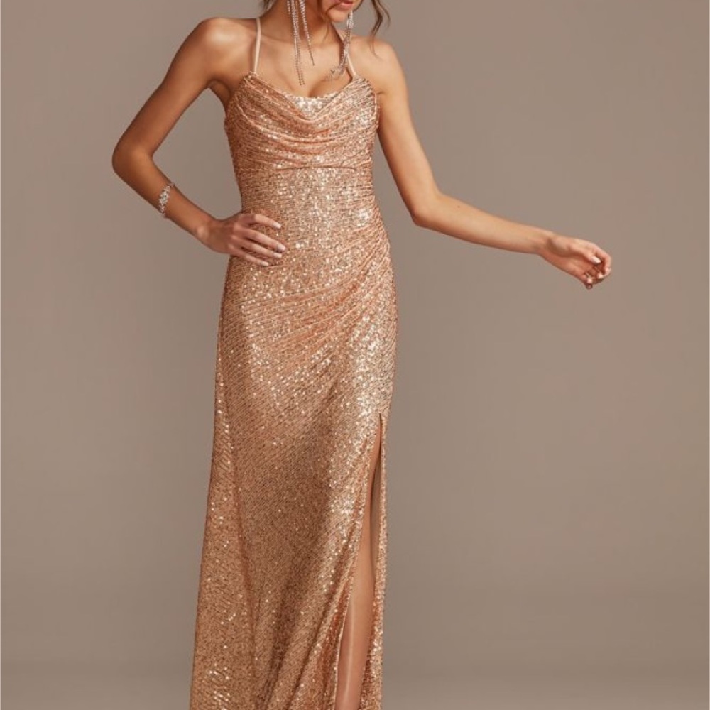NWT Metallic Cowl Neck Slip Dress with Ruching